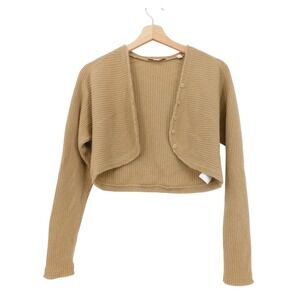 Vince Women's XS Cashew Wool‎ Cashmere Ribbed Cropped Button Up Sweater